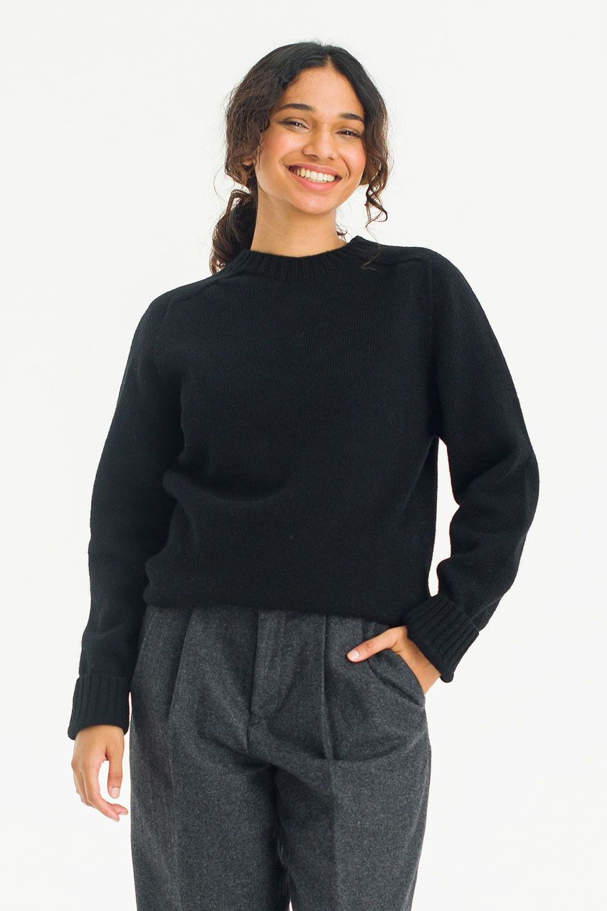Brushed Shetland Crew Neck Jumper, Black