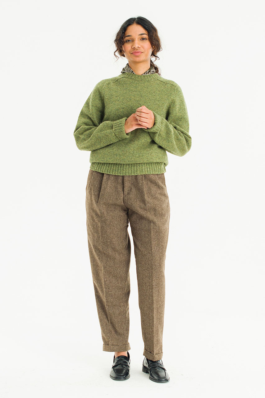Brushed Shetland Crew Neck Jumper, Olive Green