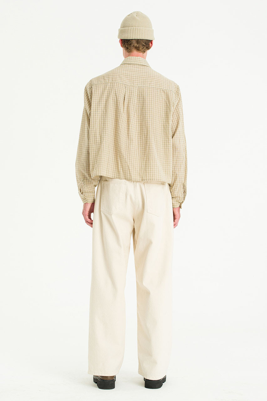 Menswear | Cropped Linen Check Shirt, Beige