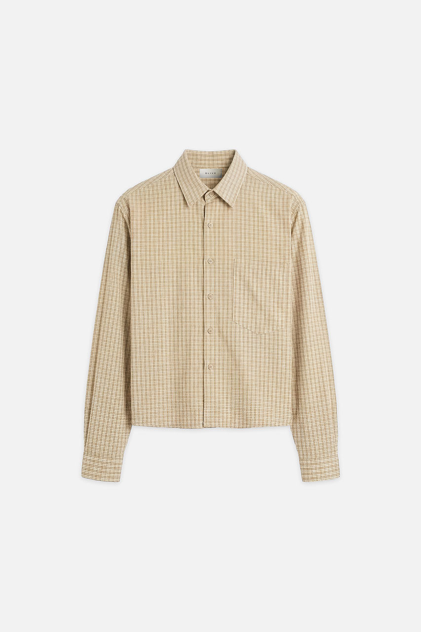 Menswear | Cropped Linen Check Shirt, Beige