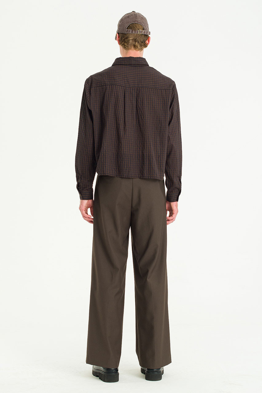 Menswear | Cropped Linen Check Shirt, Brown