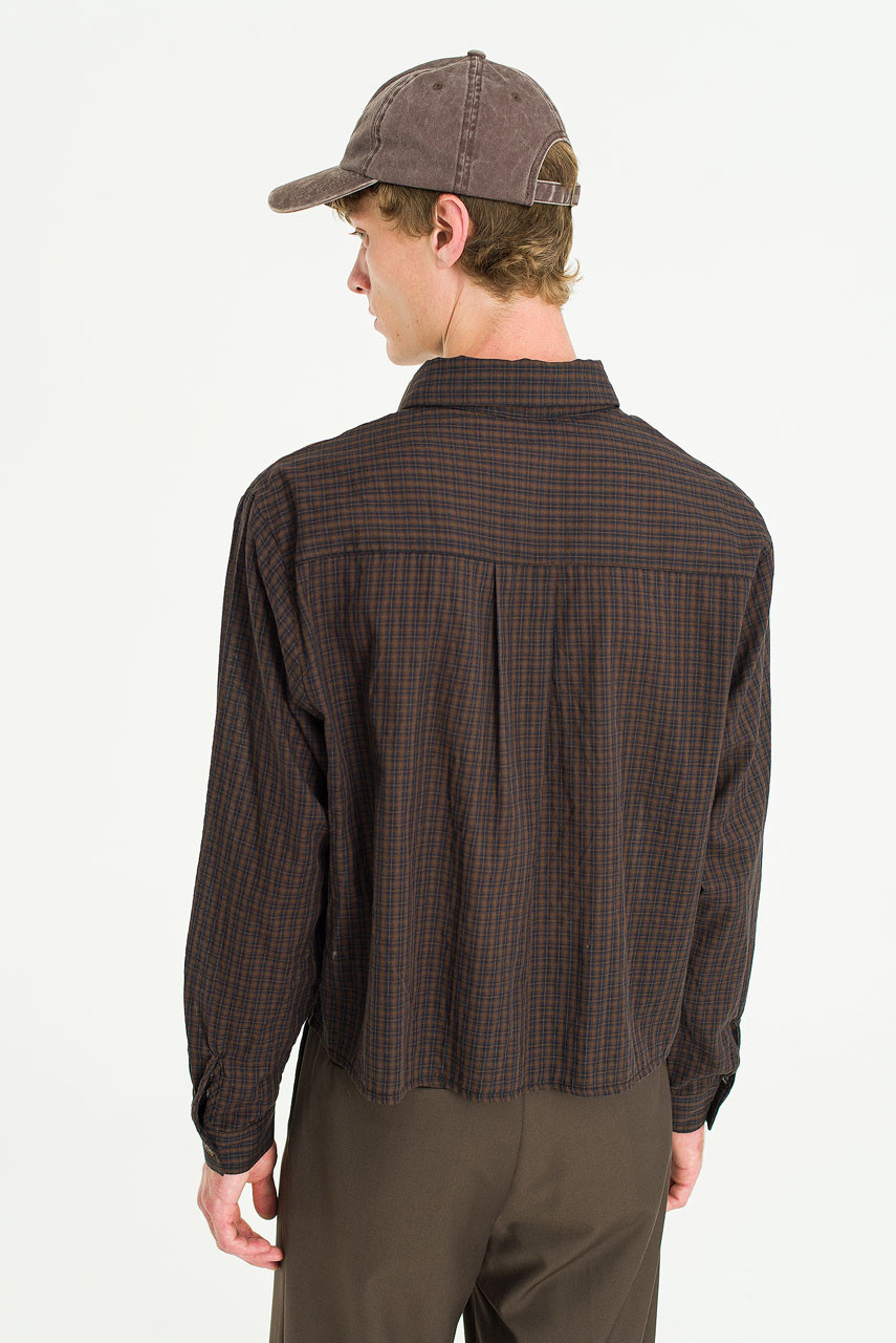 Menswear | Cropped Linen Check Shirt, Brown