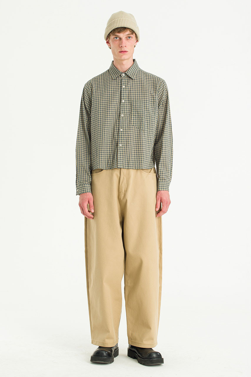 Menswear | Cropped Linen Check Shirt, Mint