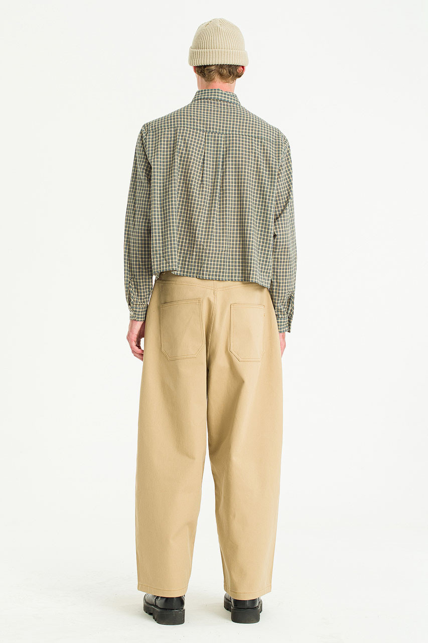 Menswear | Cropped Linen Check Shirt, Mint