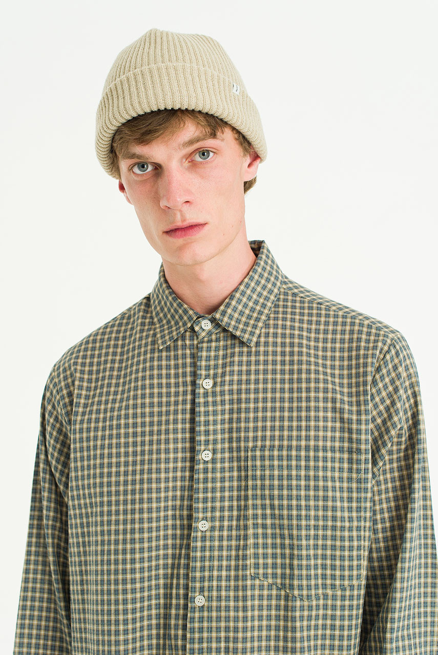 Menswear | Cropped Linen Check Shirt, Mint