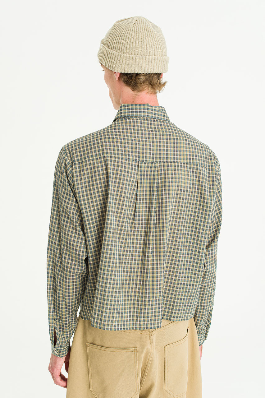 Menswear | Cropped Linen Check Shirt, Mint