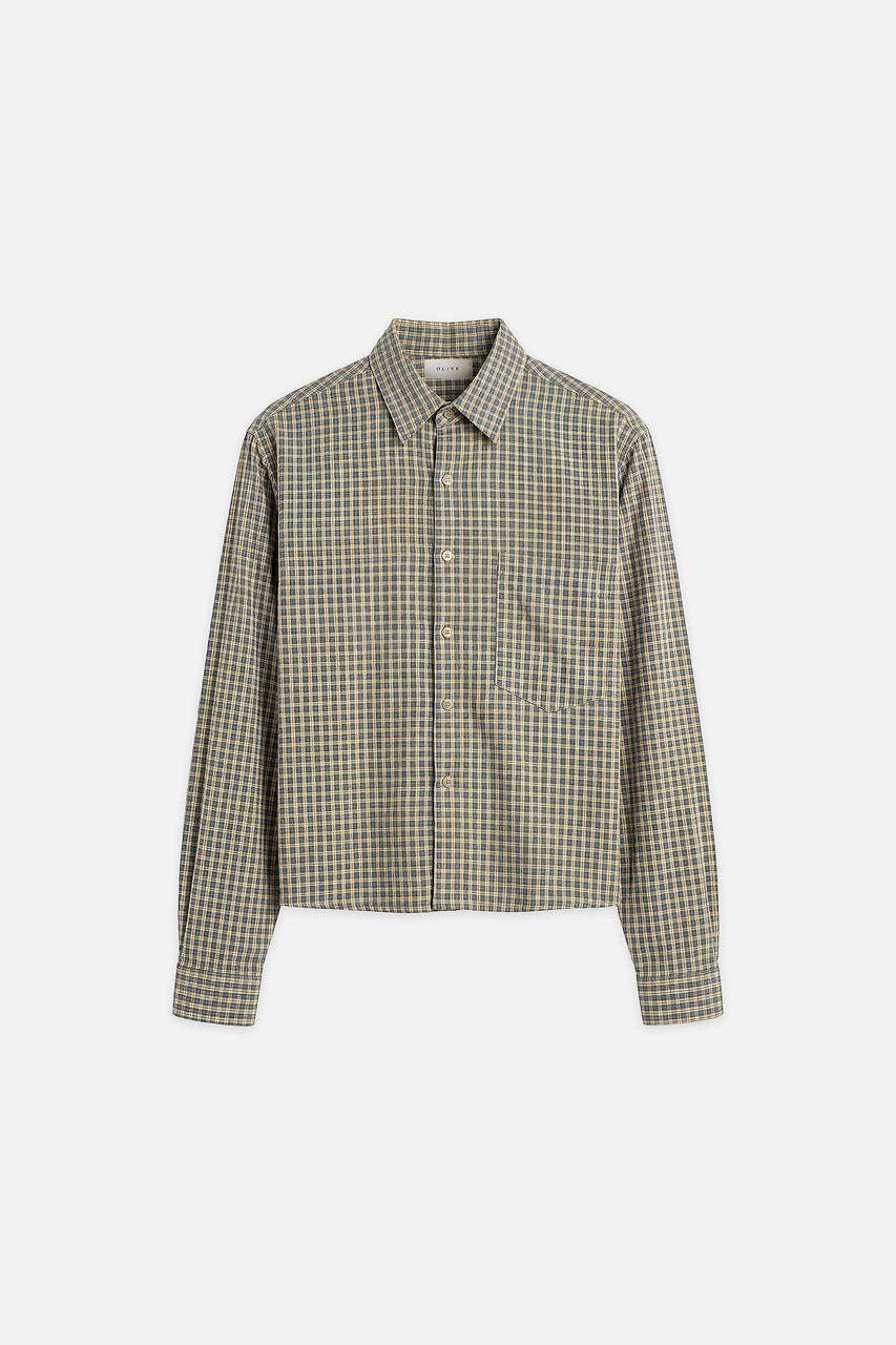 Menswear | Cropped Linen Check Shirt, Mint