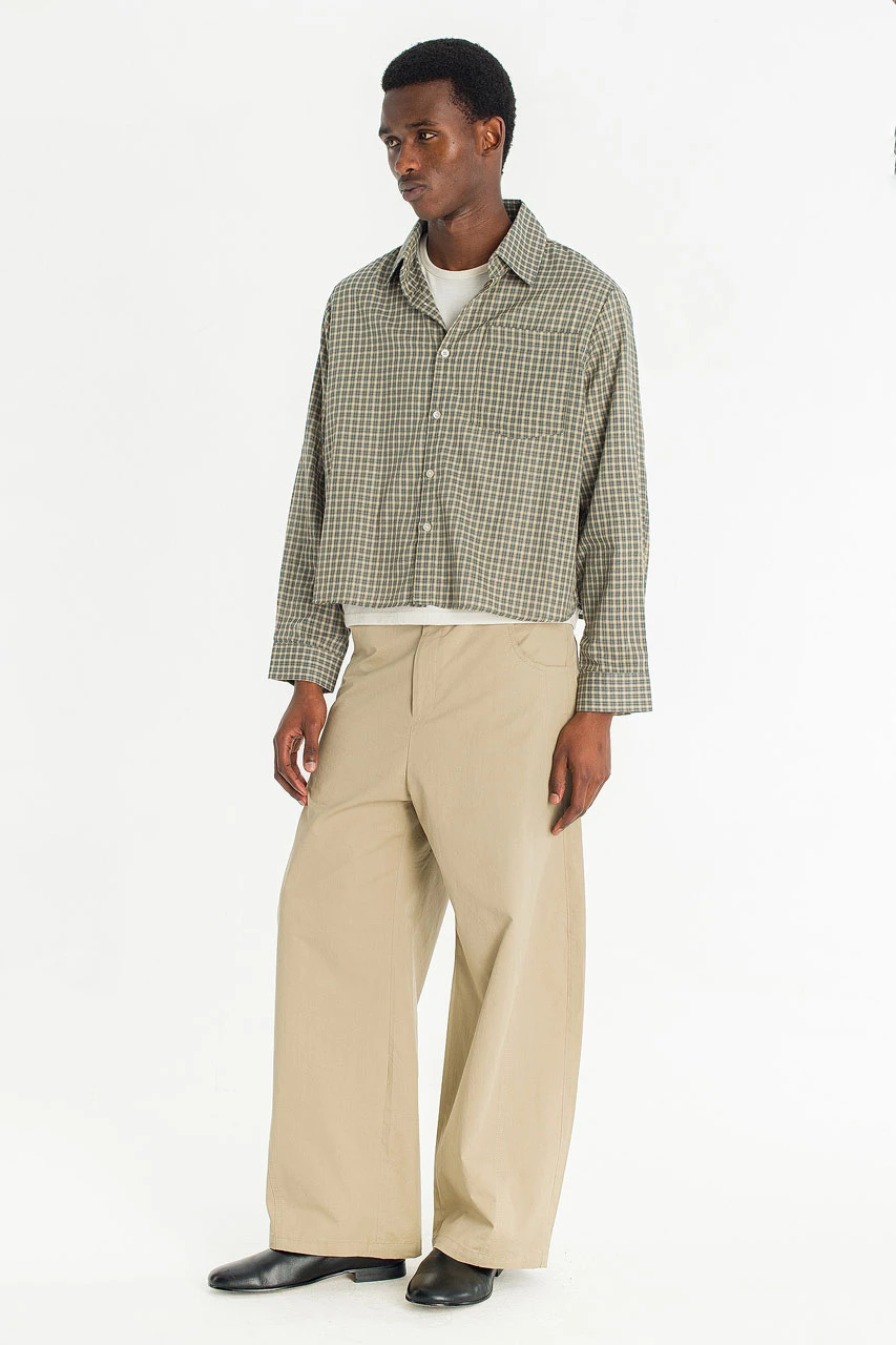 Menswear | Cropped Linen Check Shirt, Mint