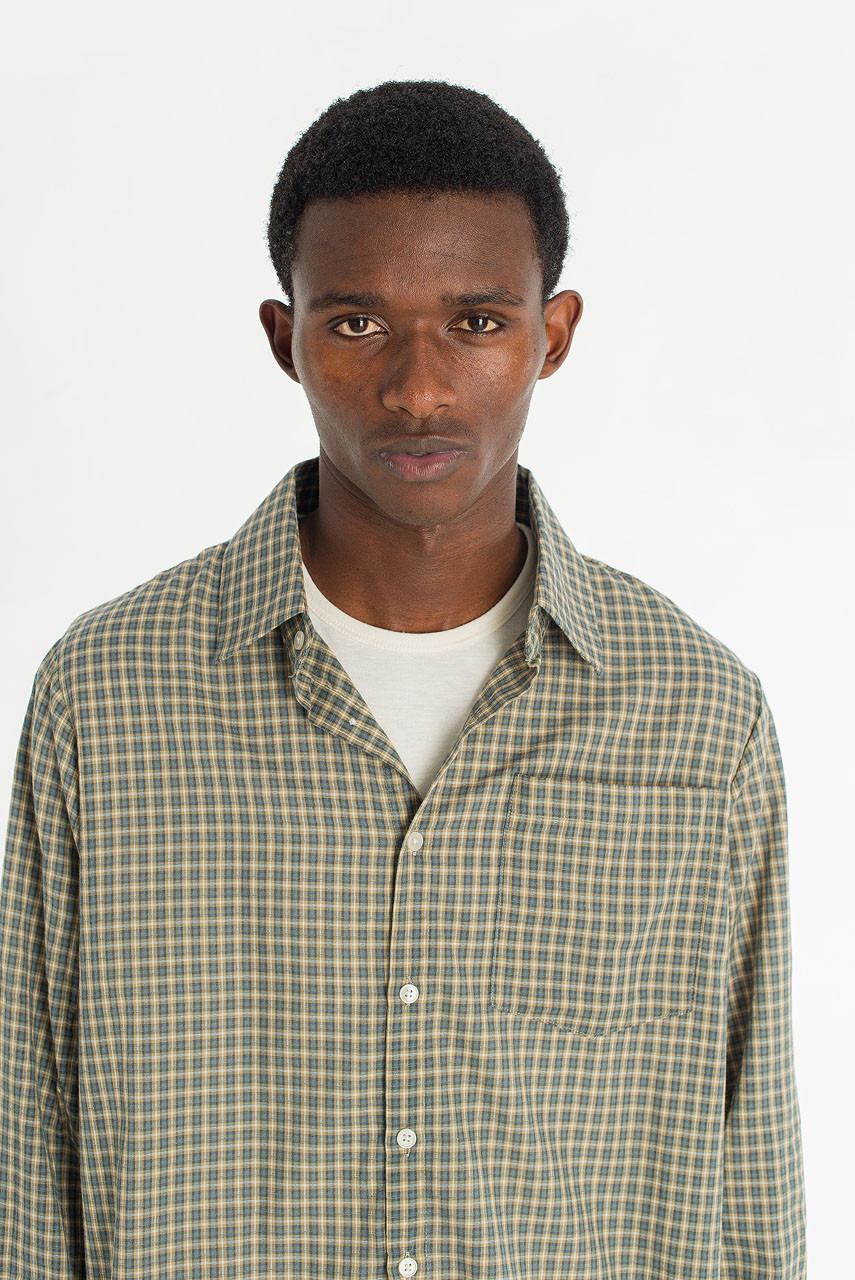 Menswear | Cropped Linen Check Shirt, Mint