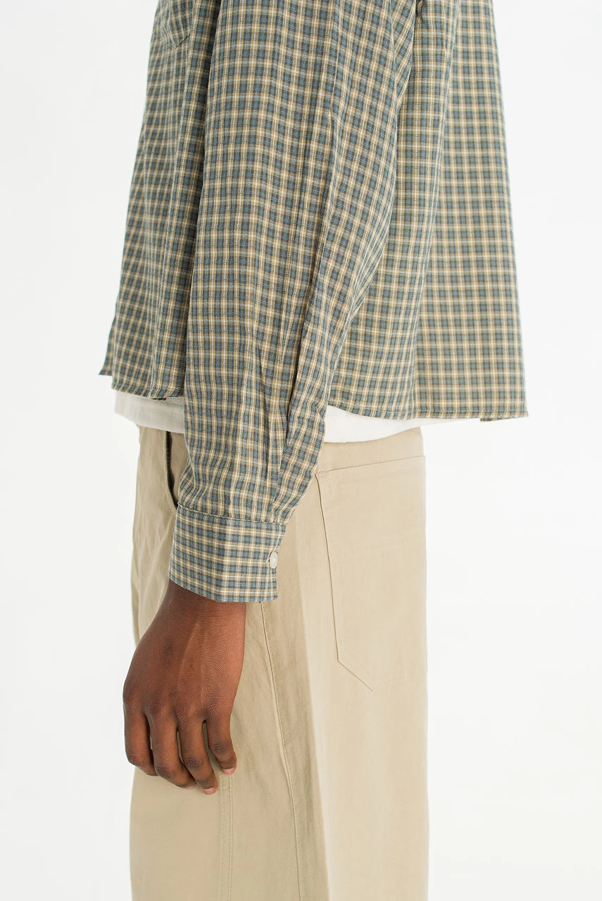 Menswear | Cropped Linen Check Shirt, Mint