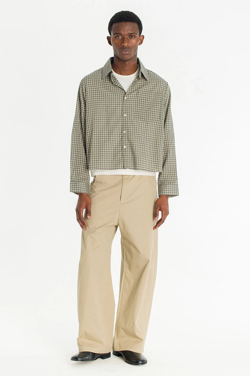 Menswear | Cropped Linen Check Shirt, Mint