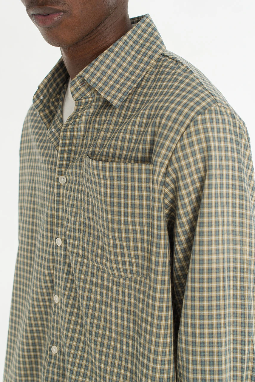 Menswear | Cropped Linen Check Shirt, Mint
