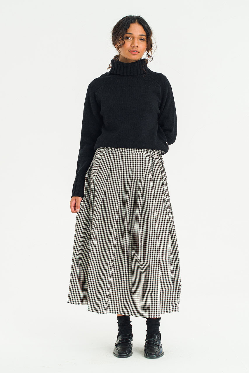 Gingham Check Brick Skirt, Black