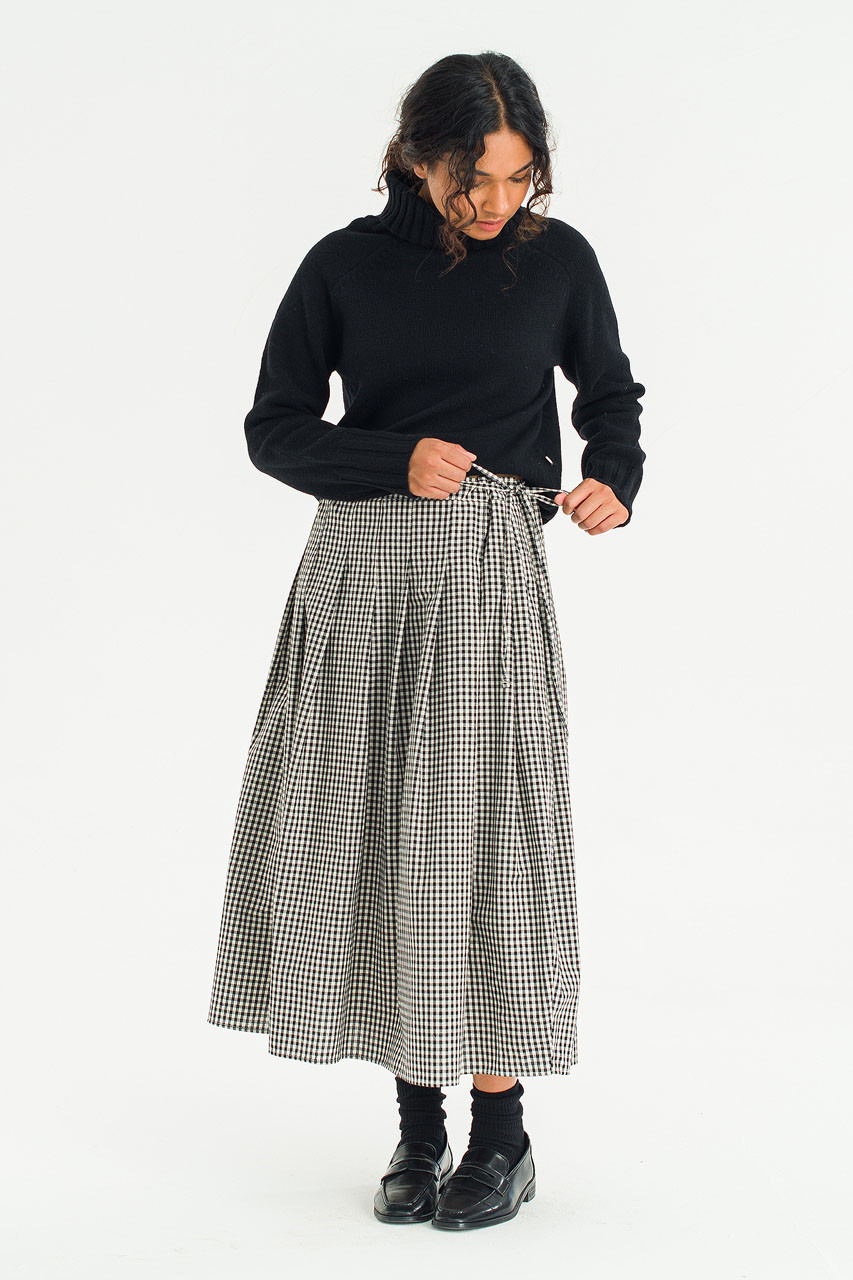 Gingham Check Brick Skirt, Black