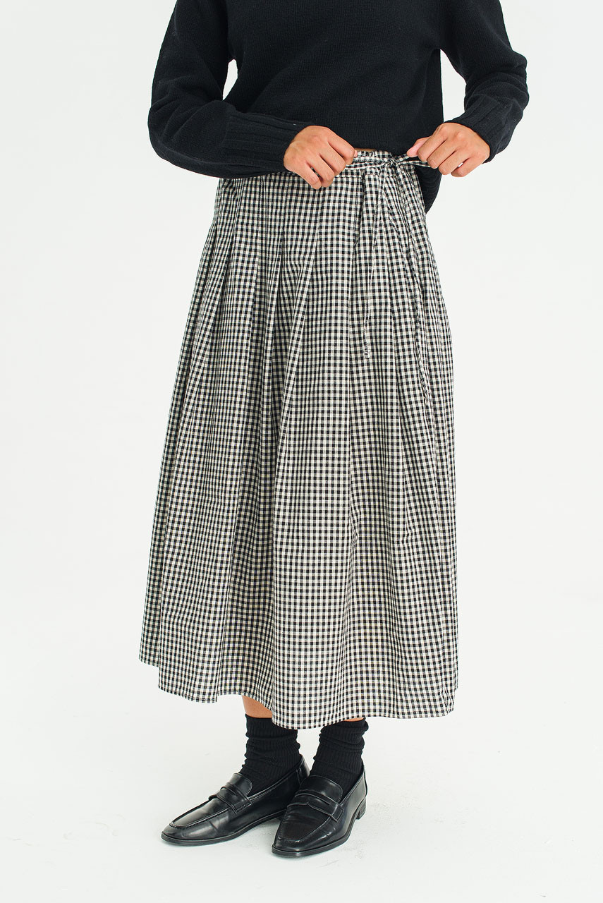 Gingham Check Brick Skirt, Black