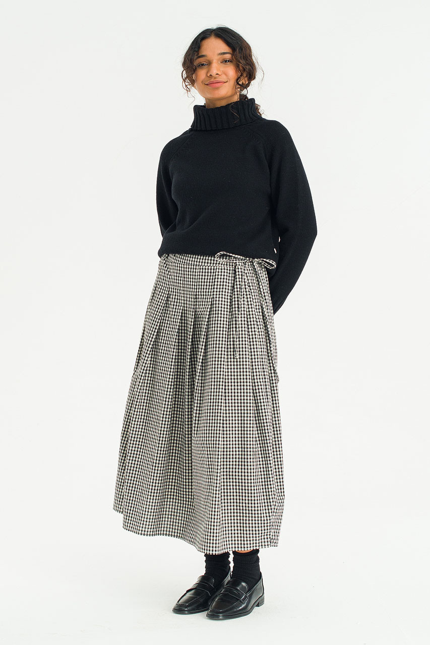 Gingham Check Brick Skirt, Black