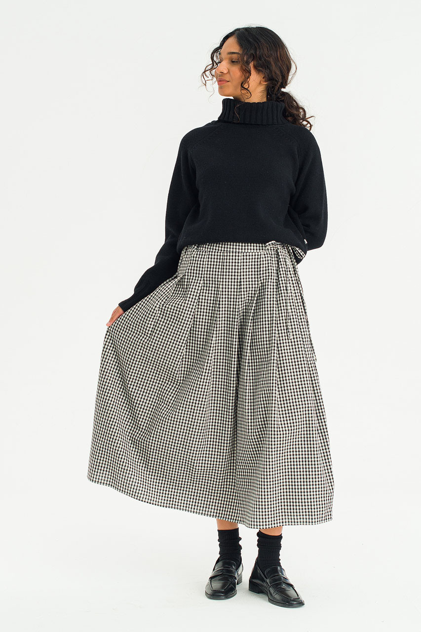 Gingham Check Brick Skirt, Black