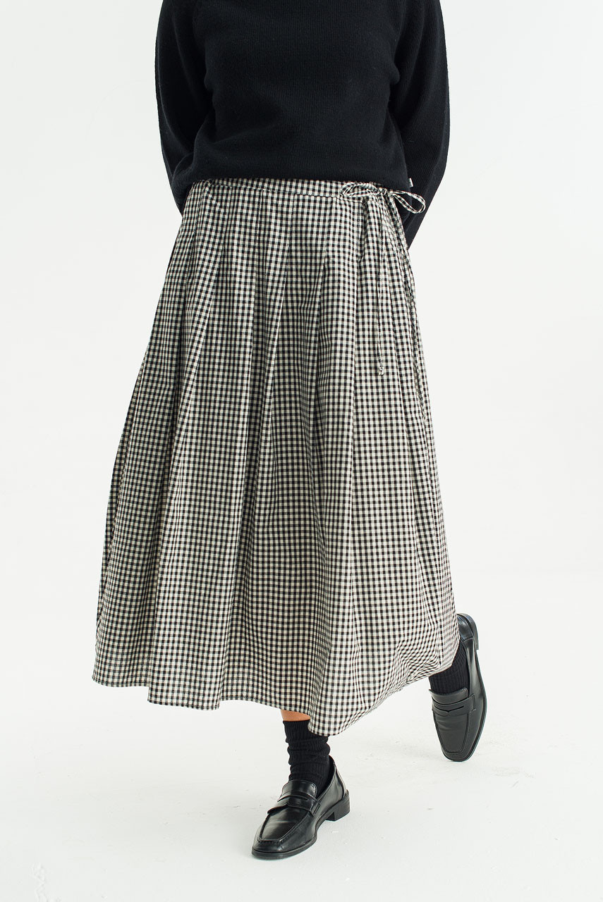 Gingham Check Brick Skirt, Black