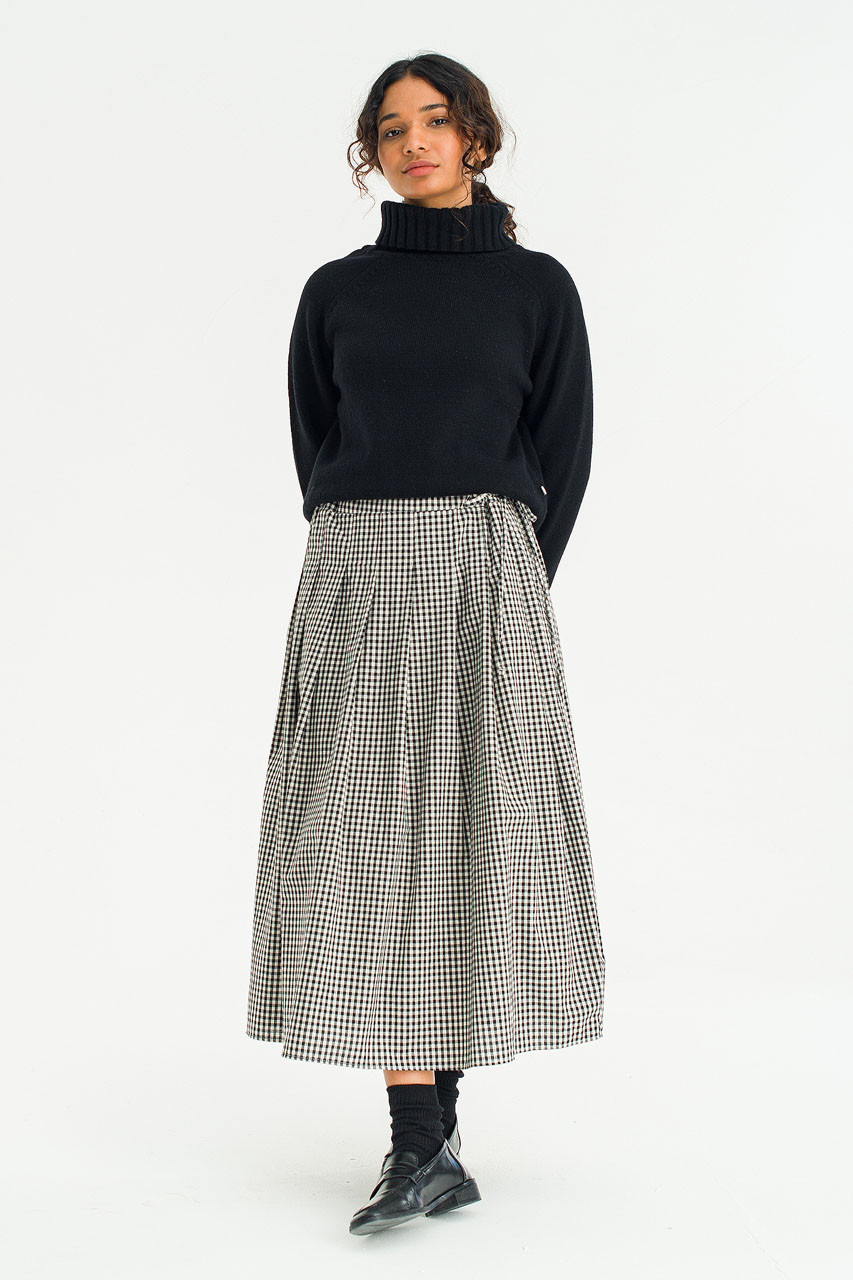 Gingham Check Brick Skirt, Black