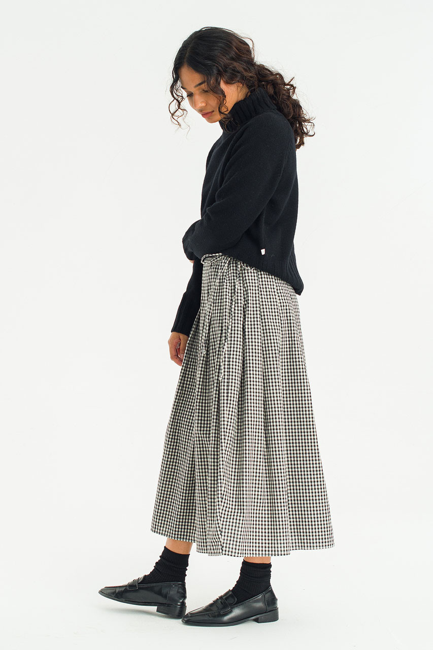 Gingham Check Brick Skirt, Black
