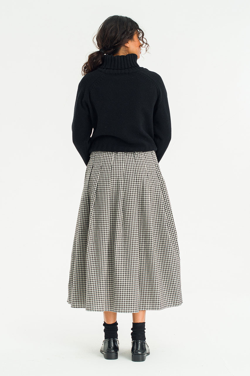 Gingham Check Brick Skirt, Black