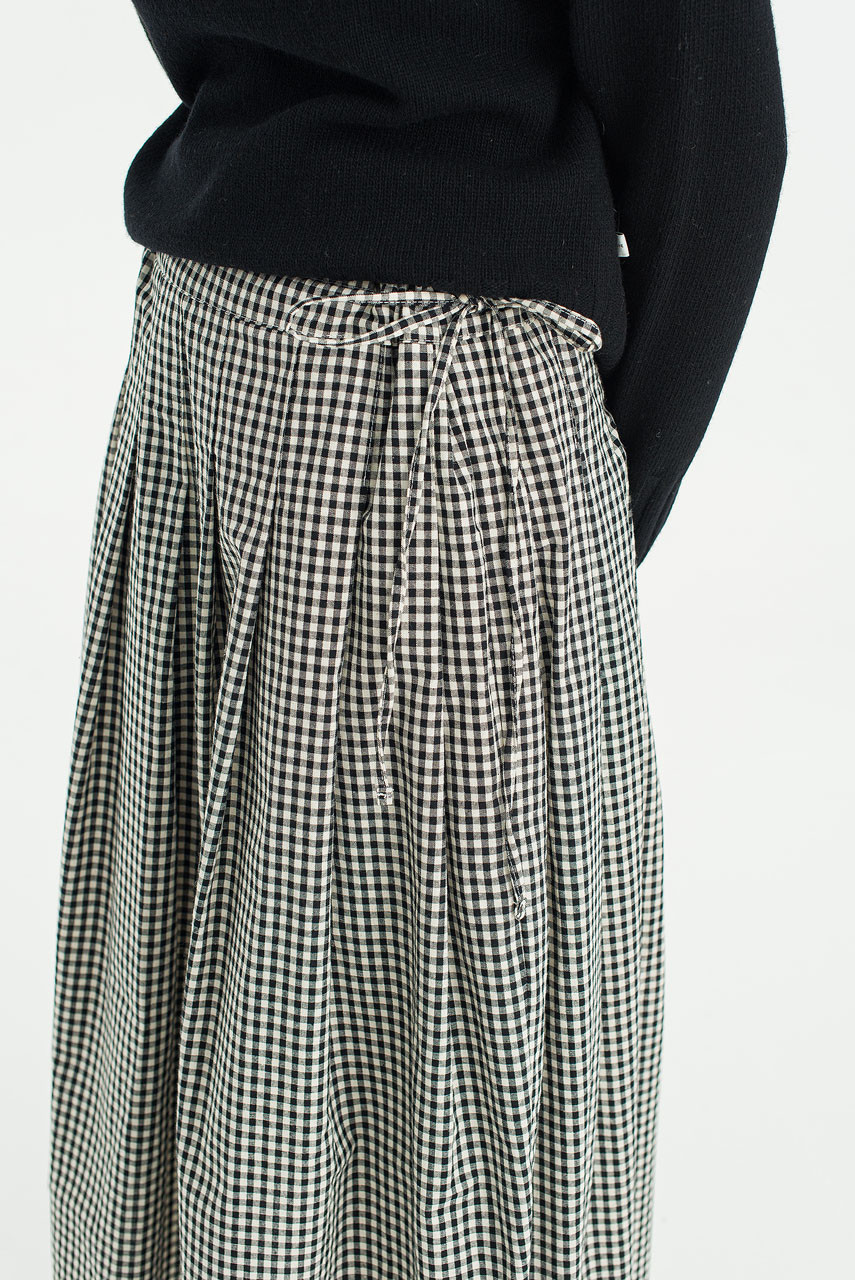 Gingham Check Brick Skirt, Black