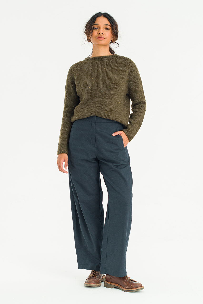 Verde Barrel Cotton Pants, Navy