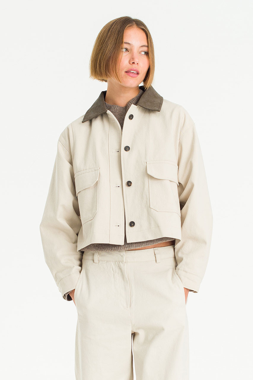 Elea Contrast Collar Jacket, Oat