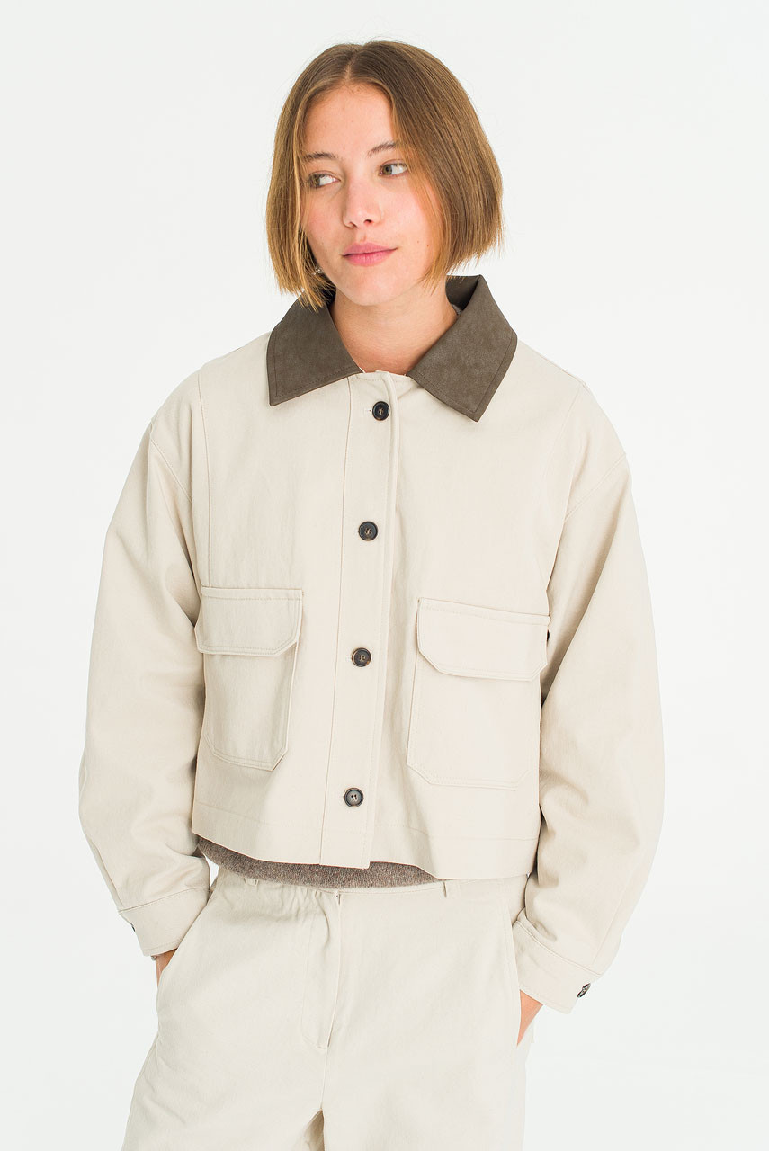 Elea Contrast Collar Jacket, Oat