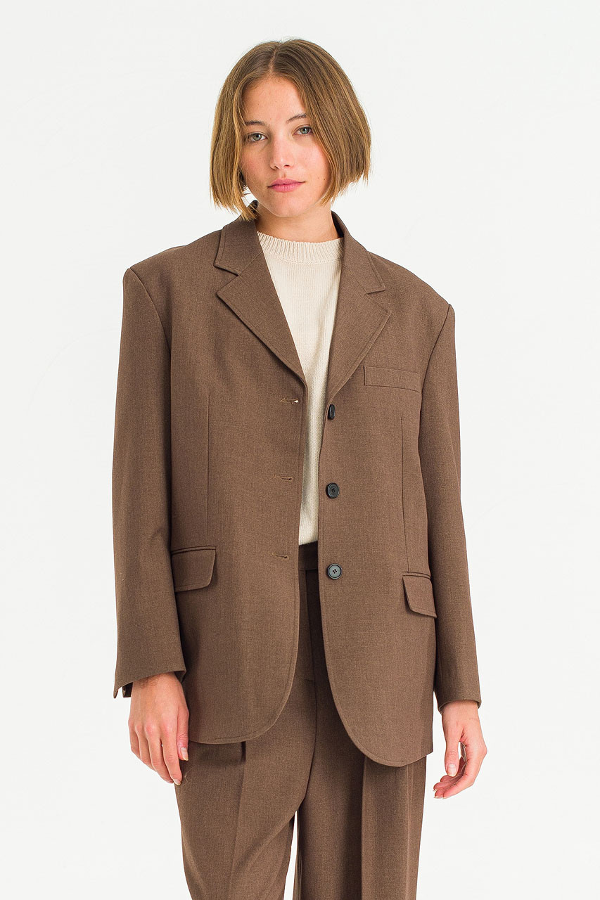 Refined Three Buttons Blazer, Amber Brown