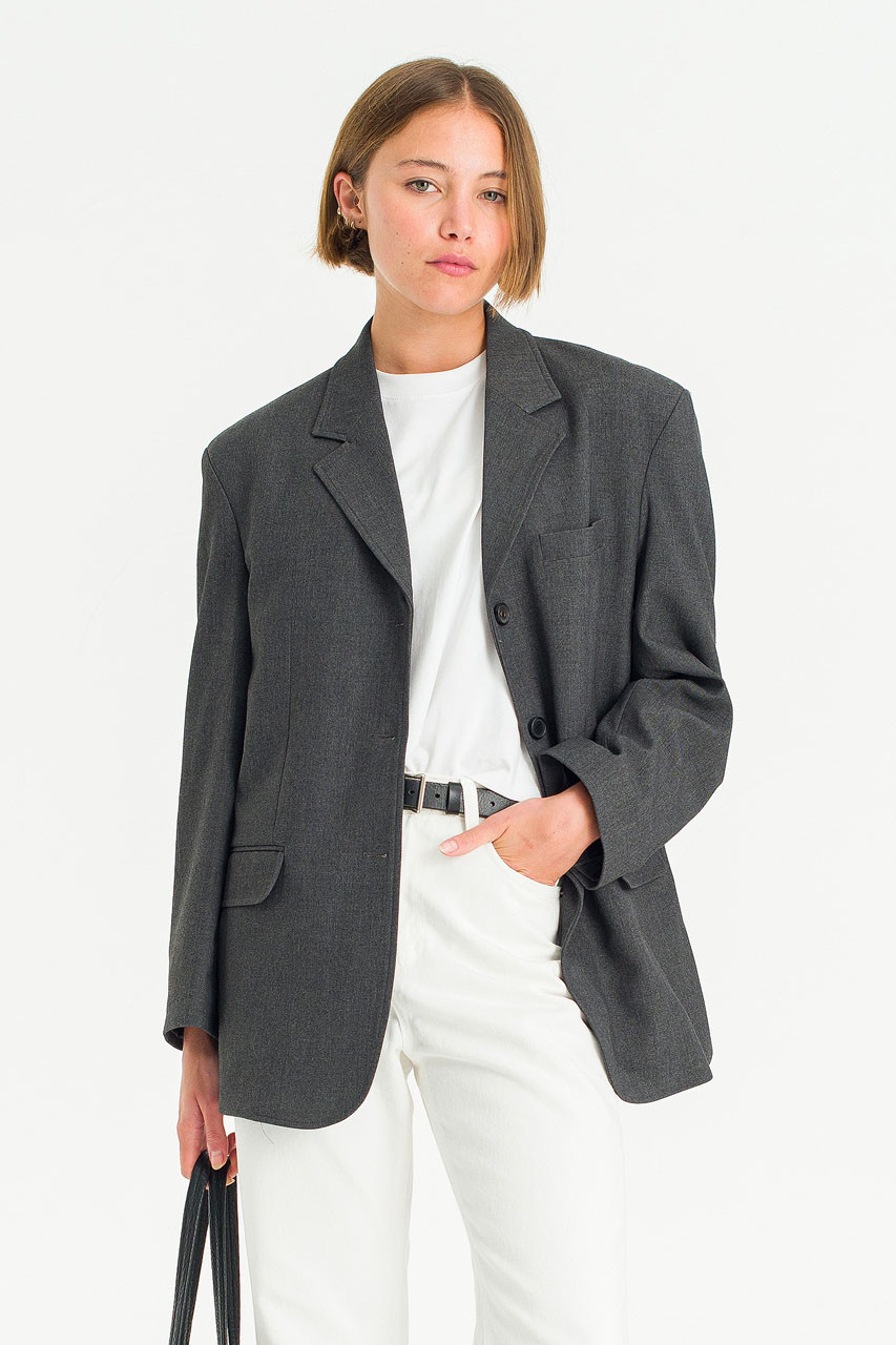 Refined Three Buttons Blazer, Charcoal