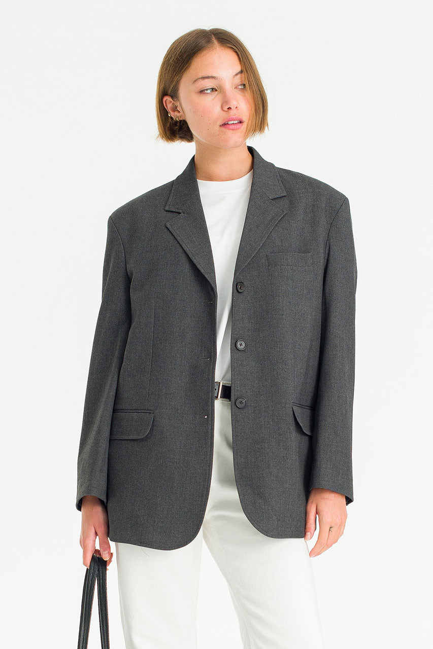 Refined Three Buttons Blazer, Charcoal