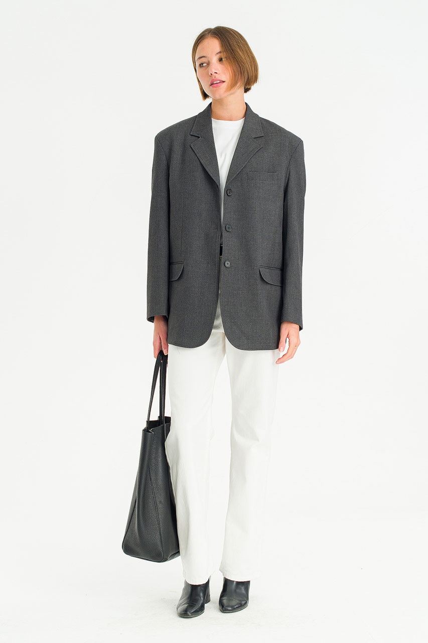 Refined Three Buttons Blazer, Charcoal