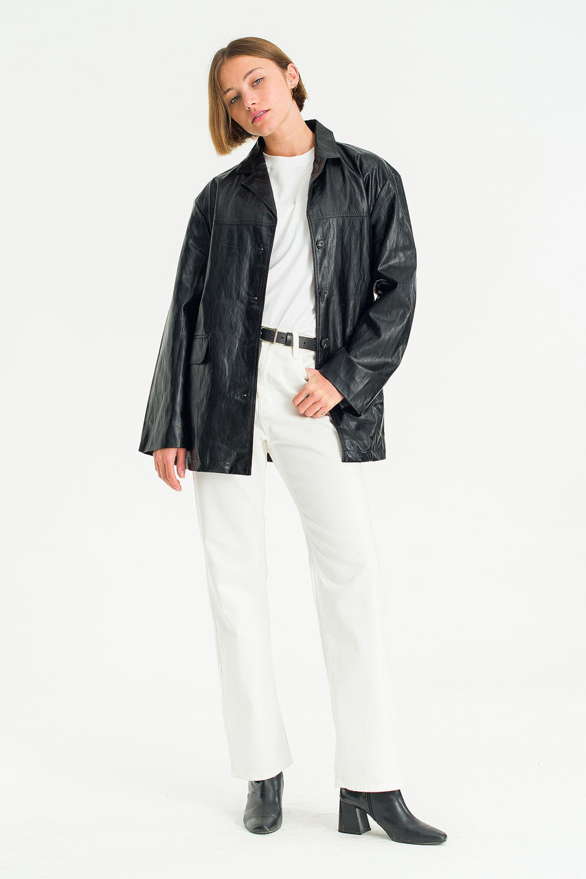 Noir Leather Field Jacket, Black