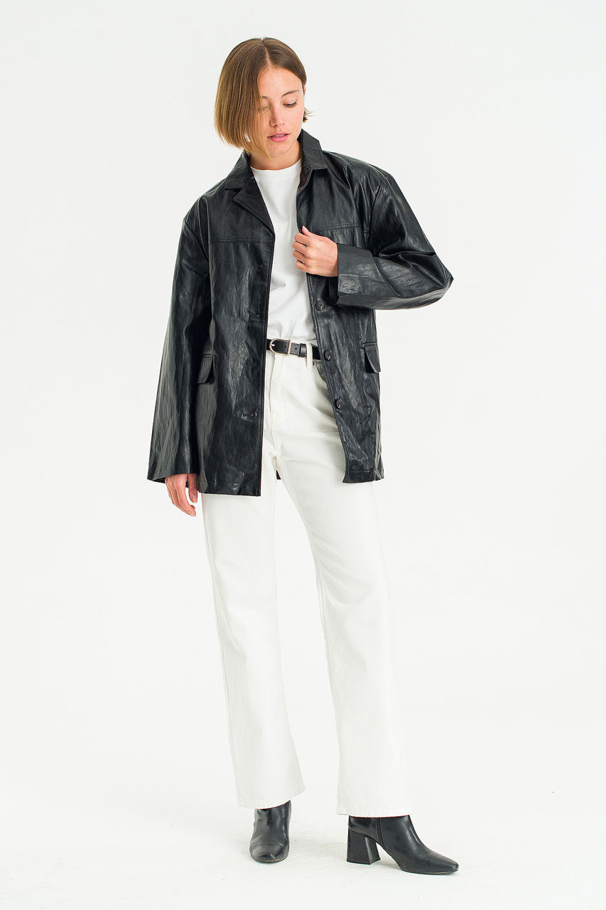 Noir Leather Field Jacket, Black