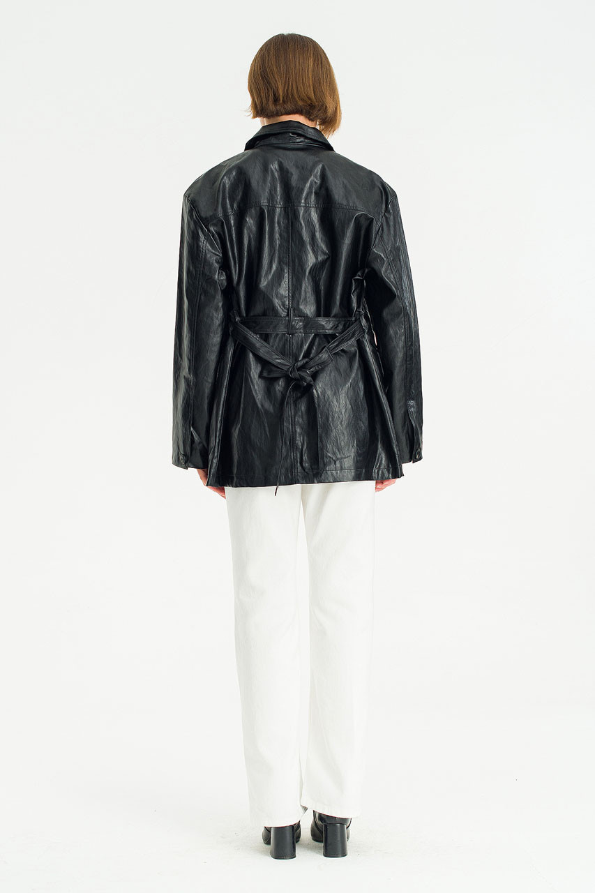 Noir Leather Field Jacket, Black