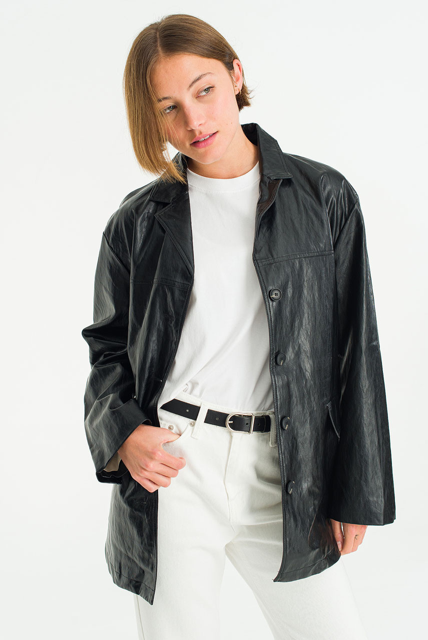 Noir Leather Field Jacket, Black