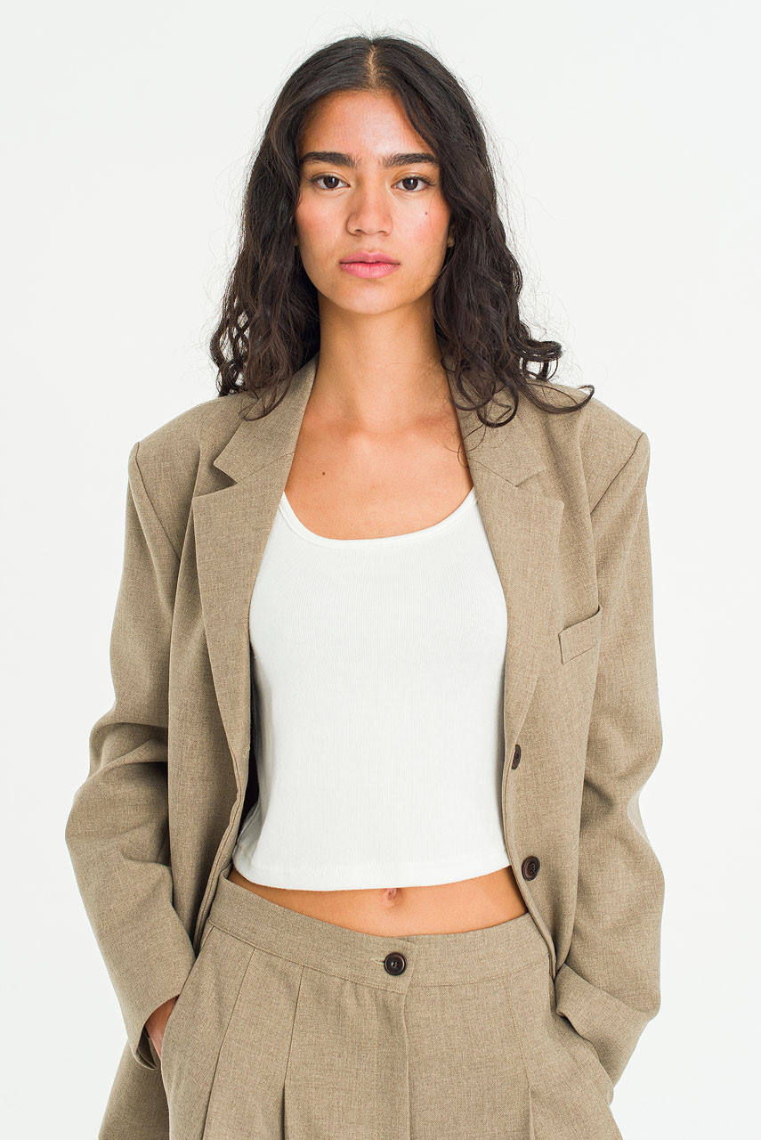 Framed Tailored Blazer, Beige