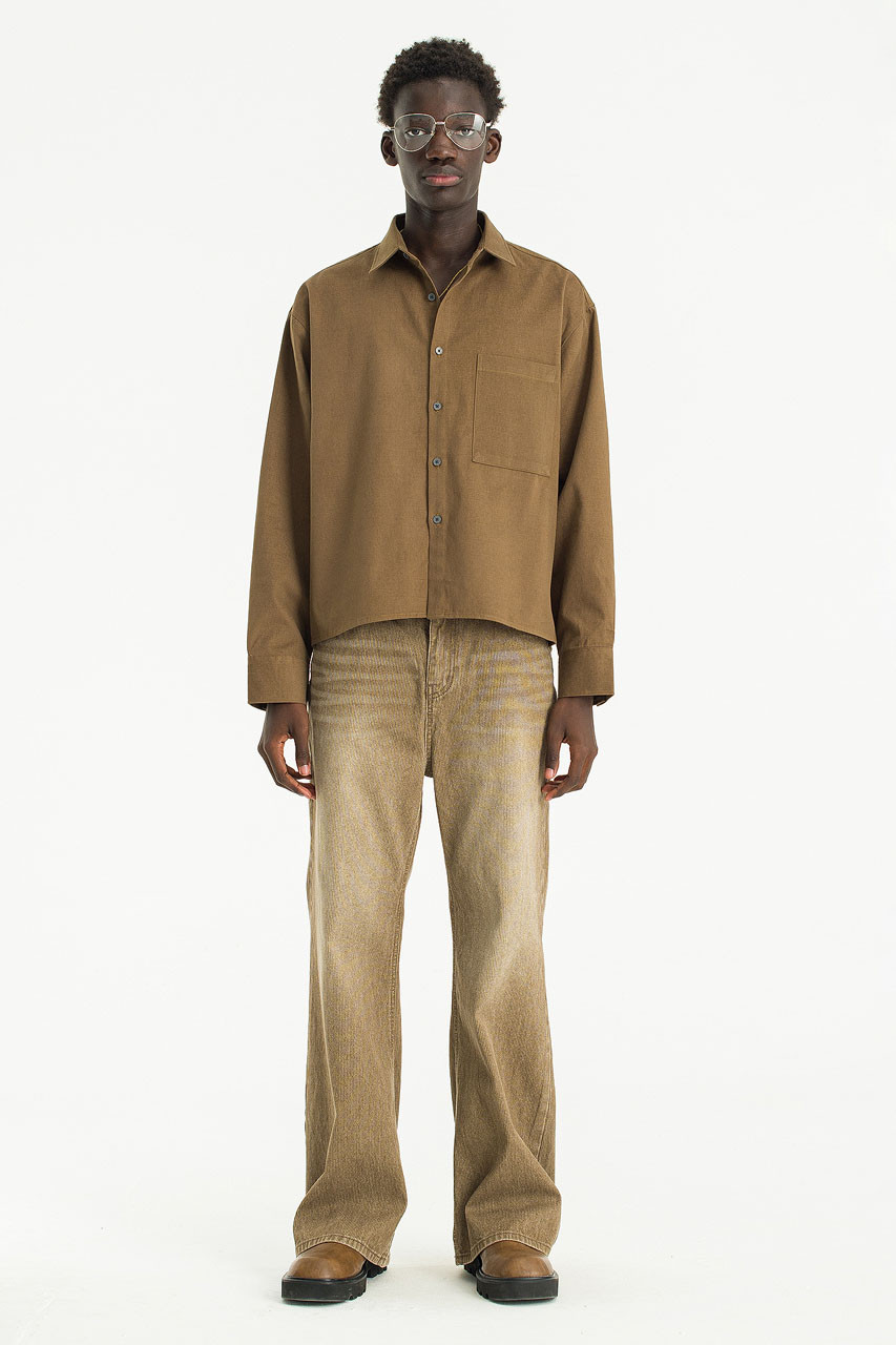 Menswear | Suedette Cropped Shirt, Brown