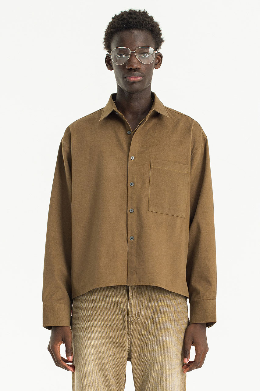 Menswear | Suedette Cropped Shirt, Brown