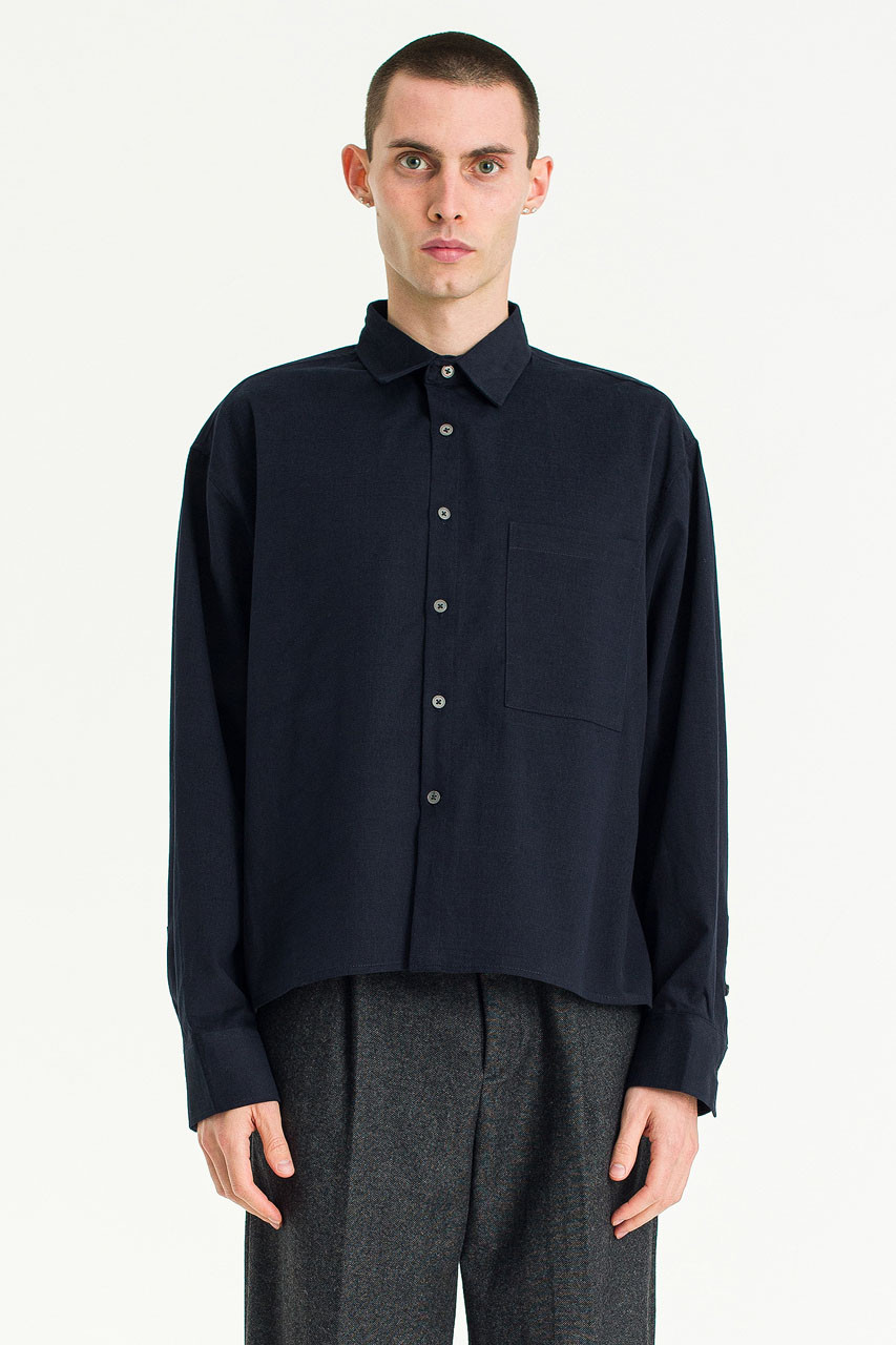 Menswear | Suedette Cropped Shirt, Navy