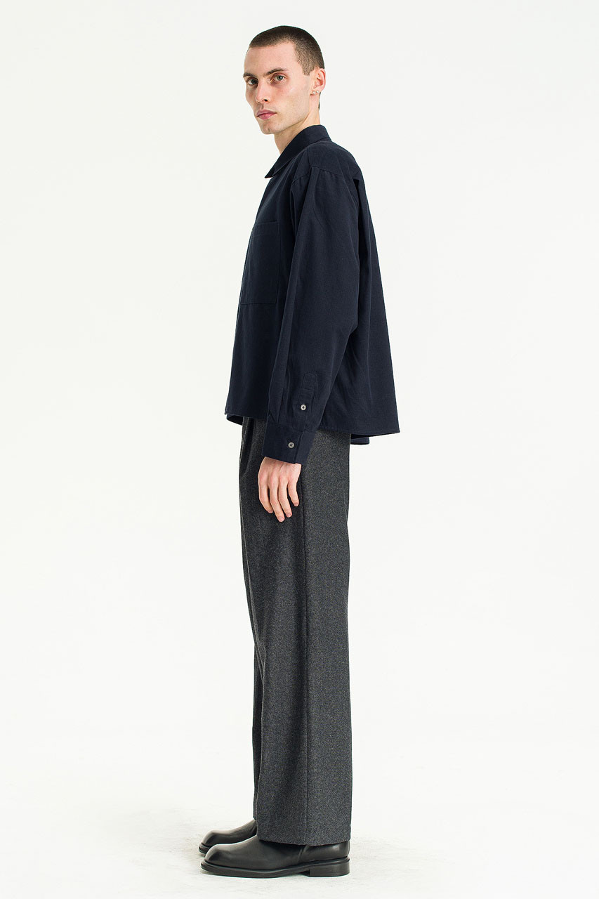 Menswear | Suedette Cropped Shirt, Navy