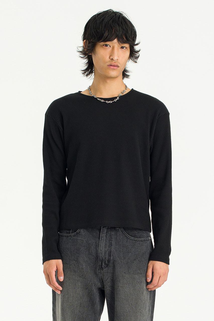 Menswear | Cropped Waffle Tee, Black Menswear | Cropped Waffle Tee, Black
