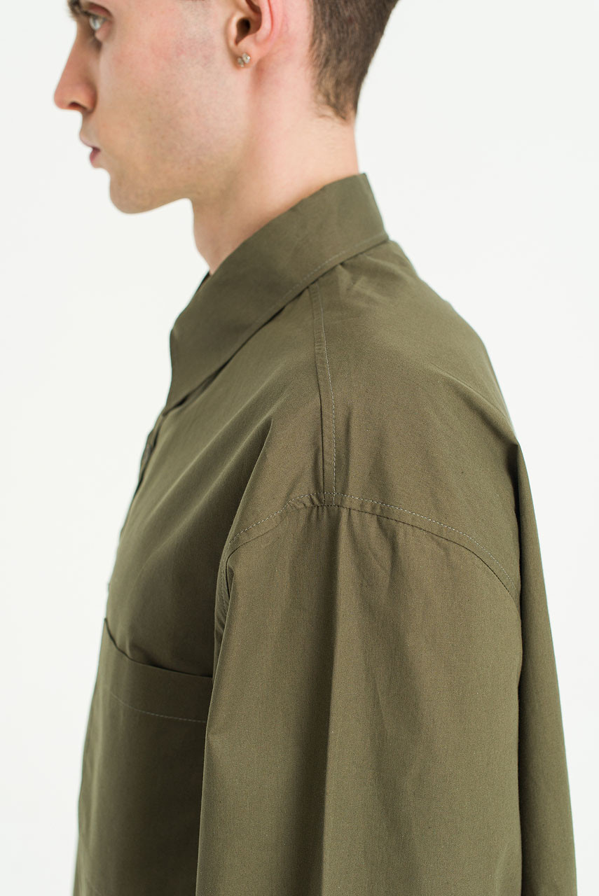 KLOKE リップストップ コットン シャツ カーキ S Menswear | Pop Crop