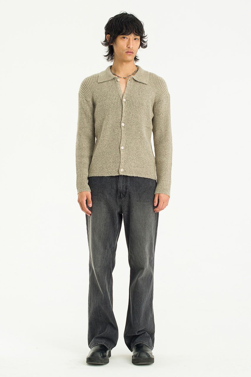 Menswear | Ribbed Polo Cardigan, Oat