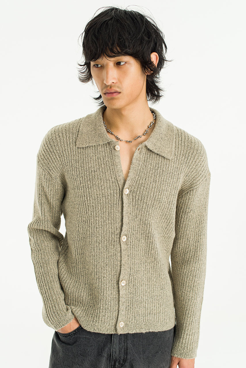 Menswear | Ribbed Polo Cardigan, Oat