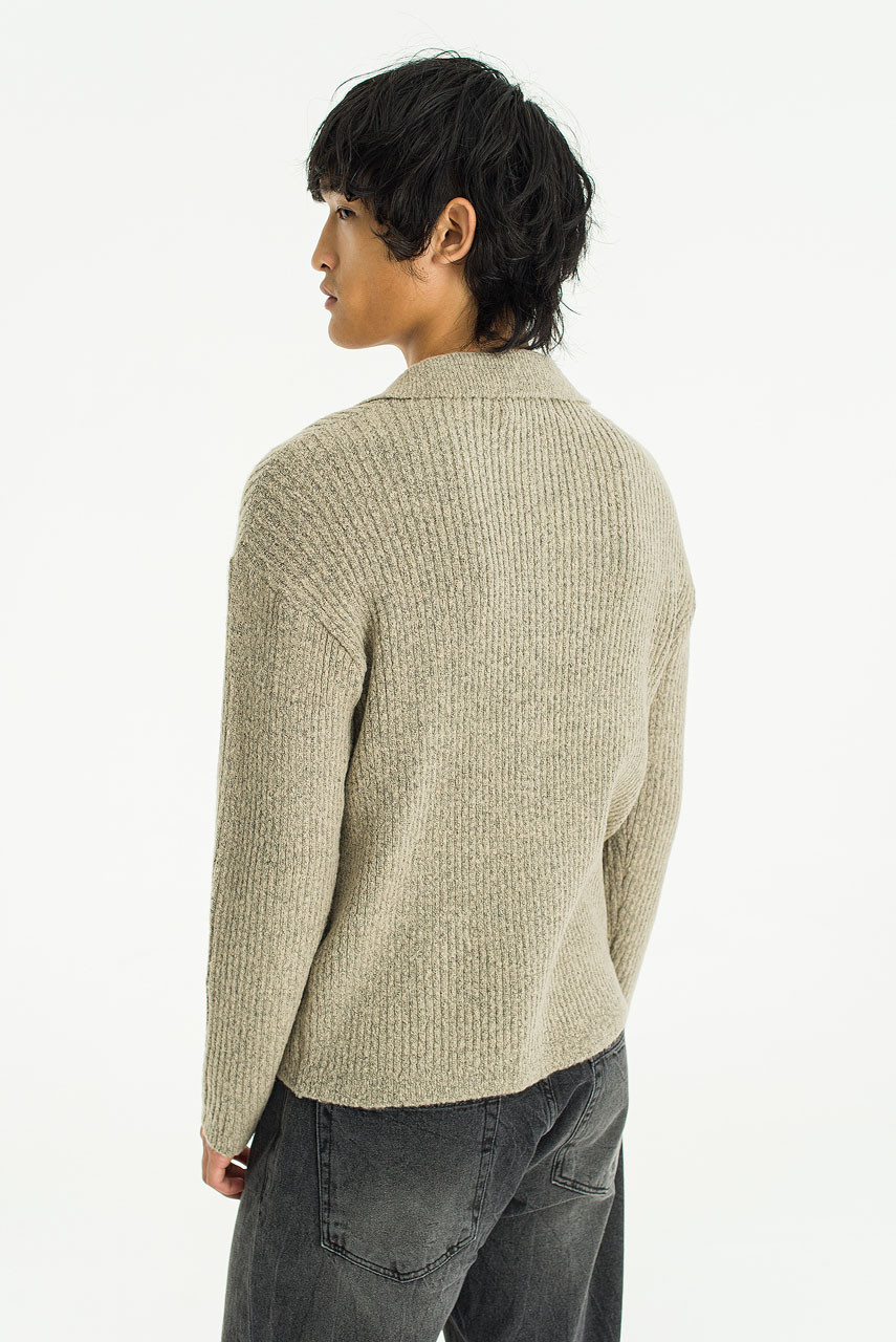 Menswear | Ribbed Polo Cardigan, Oat