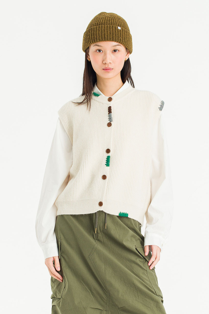 Woolen Vestige Knit Vest, Ivory