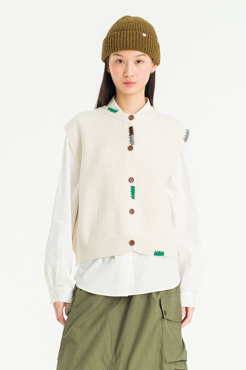 Woolen Vestige Knit Vest, Ivory