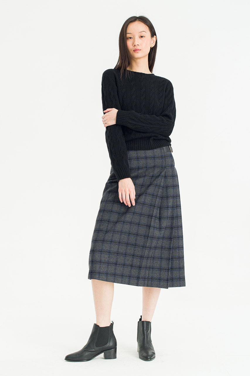 Flora Glen Check Skirt, Grey